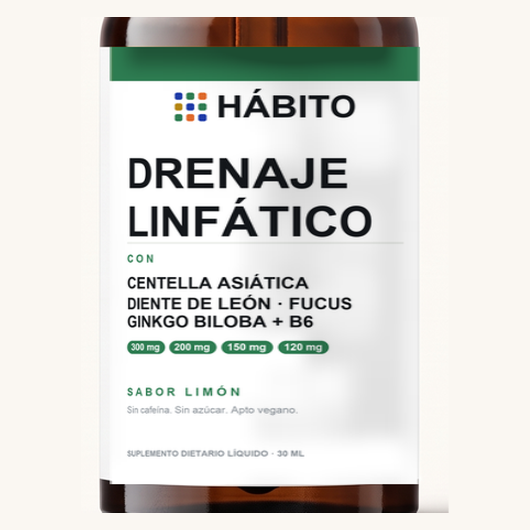 Etiqueta de Drenaje Linfático: centella asiática, diente de león, fucus, ginkgo biloba y vitamina B6