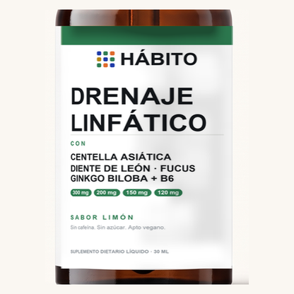 Etiqueta de Drenaje Linfático: centella asiática, diente de león, fucus, ginkgo biloba y vitamina B6