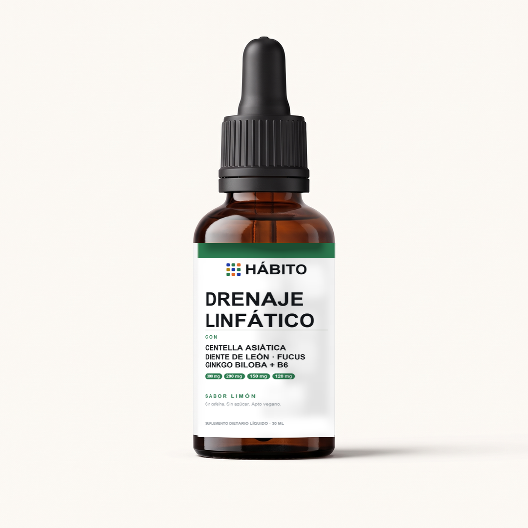 Frasco de Drenaje Linfático de Hábito, gotas de 30 ml en vidrio ámbar con gotero