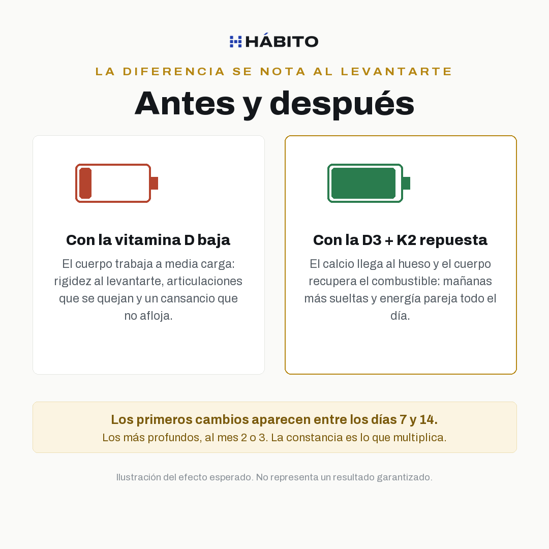 Antes y después: con la vitamina D baja y con la D3 más K2 repuesta
