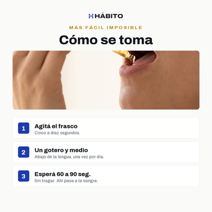 Cómo se toma: agitar, un gotero y medio y esperar 60 a 90 segundos